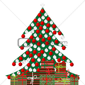 Christmas tree and gift boxes on white background