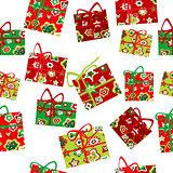 Seamless background with Christmas gift boxes