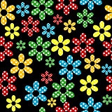 Seamless pattern with colored dotted flowers