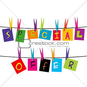 Special offer words hanging on a rope