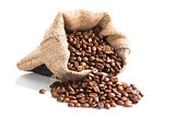 coffee beans in brown bag.