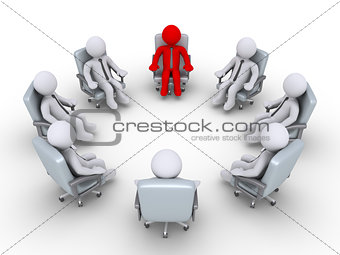 Boss and businessmen sitting in a circle