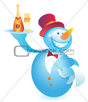 Snowman-waiter with champagne