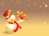 Snowman with gift on gold