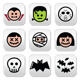 Halloween characters - Dracula, monster, mummy buttons