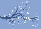 Christmas birds on winter tree, vector