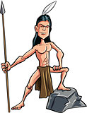 Cartoon American indian brave with a spear