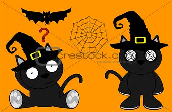 halloween cute black cat witch cartoon set 8