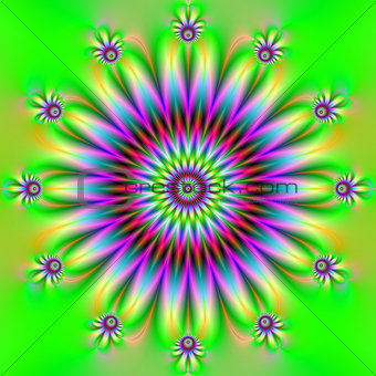 Clock Flower in Green Yellow and Purple