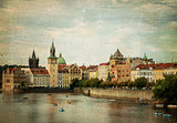 Prague retro cityscape