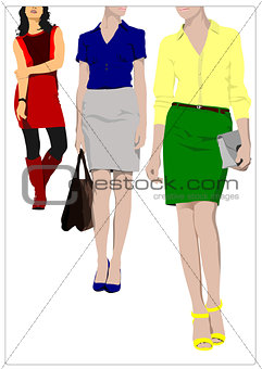 Cute shopping lady poster. Vector colored illustration