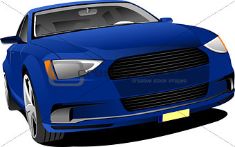 Blue car sedan on the road. Vector illustration