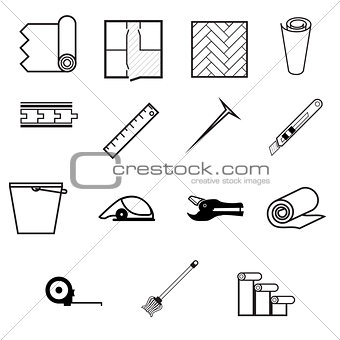 Vector icons for working with linoleum