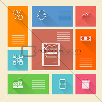 Flat square vector icons for web payment