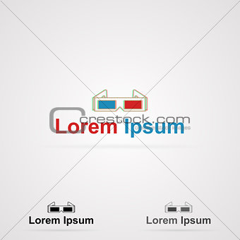 Vector illustration with icon for cinema. 3D Glasses