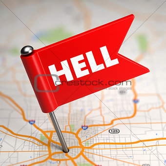 Hell - Small Flag on a Map Background.