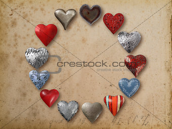Metal heart shaped things arranged in circle