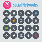 Social icons on modern dark gray circle buttons