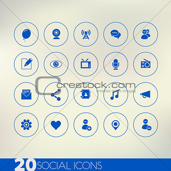 Social thin icons on modern blurred light background