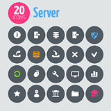 Server icons on modern dark gray circle buttons