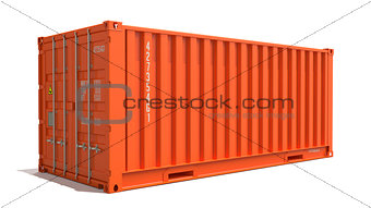 Orange Cargo Container Isolated on White.