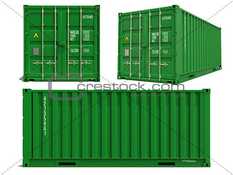 Green Cargo Container in 3D Isolated on White.