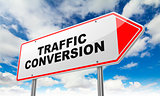 Traffic Conversion on Red Road Sign.