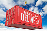 Next Day Delivery - Red Hanging Cargo Container.