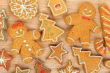 Homemade various christmas gingerbread cookies