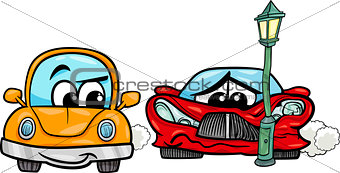 sports car crashed cartoon illustration