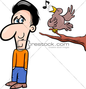 man and bird cartoon illustration