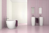 purple modern bathroom with double basin and bathtub 