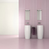 purple modern bathroom with double basin