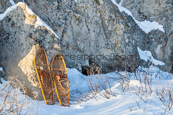 vintage snowshoes and rocks