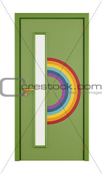 Playroom door with rainbow