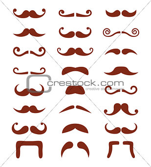 Brown moustache or mustache vector icons set