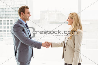Executives shaking hands in office