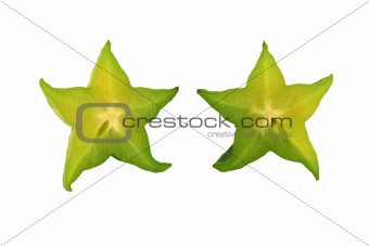 Isolated sliced Star fruit on white background