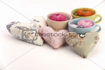 Flower cups and love hearts..
