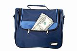 Blue handbag with money