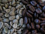 Unroasted and roasted coffee beans