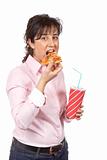 Casual woman eating pizza