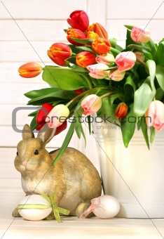 Little rabbit behind white container