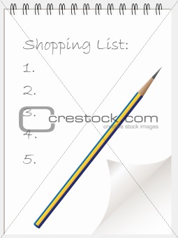Shopping list notepad wtih page curl