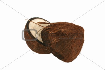 Isolated coconut halves on white background