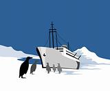 Ship stranded in the polar ice region
