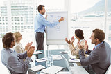 Business people clapping hands in board room meeting