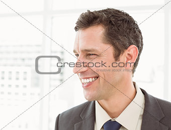 Cheerful businessman looking away at office