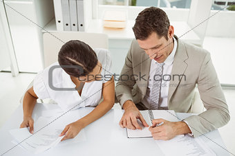Business people with diary in office