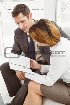 Businessman and secretary looking at diary